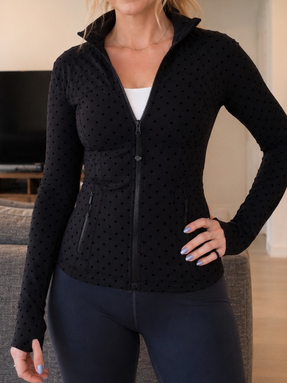 Lululemon Define Jacket Nulu Flocked Polka Dot Black Size 6 Rare